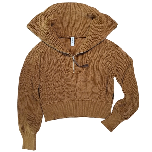 EUC Varley Maura Half Zip Rib Knit in Caramel Pecan Heavy Pullover Sweater - Picture 6 of 13